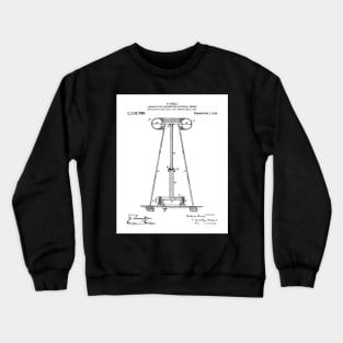 Tesla Transmitter Patent - Electrician Maker Workshop Art - White Crewneck Sweatshirt